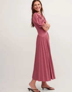Mindy Pleated Jersey Midi Dress Pink