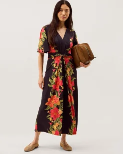 Moana Floral Print Jersey Midi Dress Blue