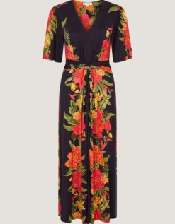 Moana Floral Print Jersey Midi Dress Blue