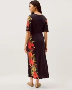 Moana Floral Print Jersey Midi Dress Blue