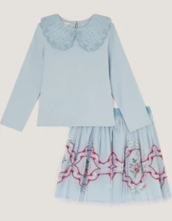Mon Cheri Top & Mesh Disco Skirt Set Blue
