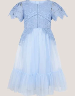 Monica Floral Lace Tulle Dress Blue