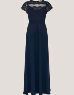 Monike Short Sleeve Lace Bridesmaid Dress Blue