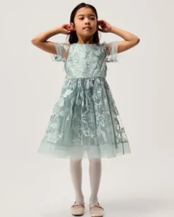 Montecarlo Floral Embroidered Party Dress Green