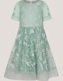 Montecarlo Floral Embroidered Party Dress Green