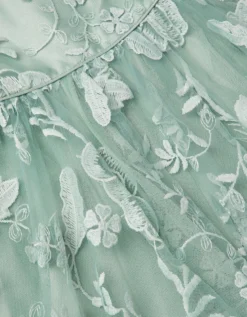 Montecarlo Floral Embroidered Party Dress Green