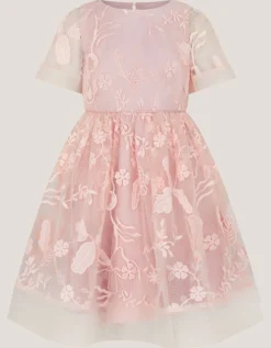 Montecarlo Floral Embroidered Party Dress Pink