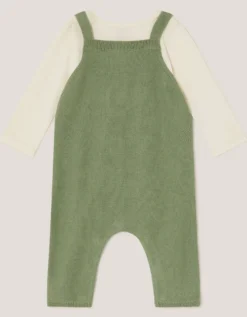 Newborn Fox Cable Knit Dungarees Set Green