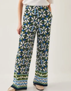 Nikita Floral Jersey Wide Leg Trousers Black