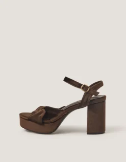 Nola Twist Knot Velvet Platform Heels Brown