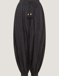 Nora Textured Cotton Balloon Trousers Black