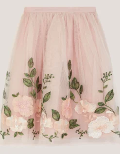 Olene Floral Embroidered Tulle Skirt Orange