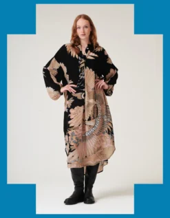 One Hundred Stars Darcy Crane Print Tunic Dress Black