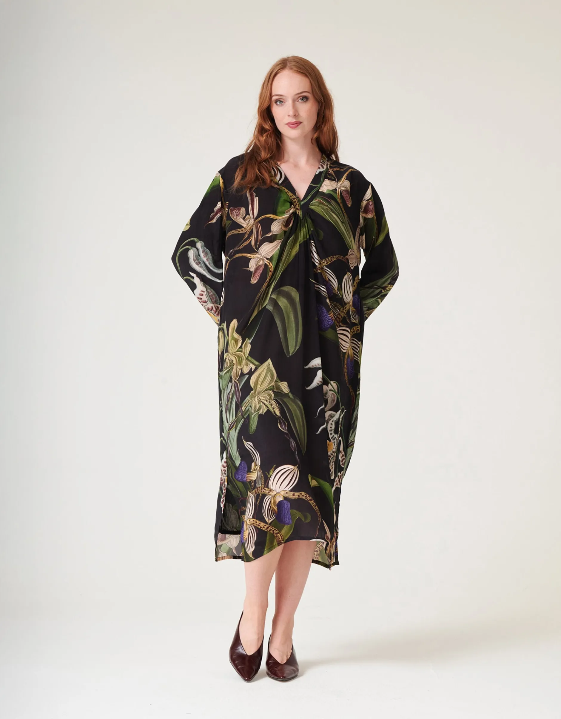 One Hundred Stars Orchid Crepe Midi Dress Black