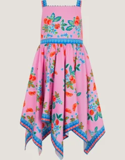 Oriana Fruit Print Hanky Hem Dress Pink