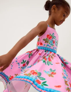 Oriana Fruit Print Hanky Hem Dress Pink