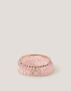 4-Pack Bow Pearl Bracelets Pink