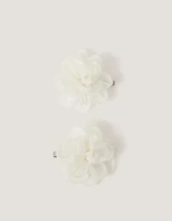 2-Pack Bridesmaid Flower Hair Clips White