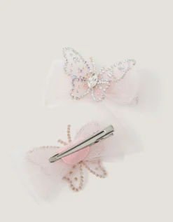 2-Pack Diamanté Butterfly Bow Hair Clips Pink