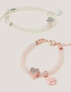 2-Pack Heart & Rose Tube Bracelets