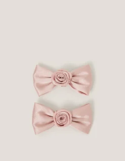 2-Pack Rose Bow Bridesmaid Hair Clips Pink