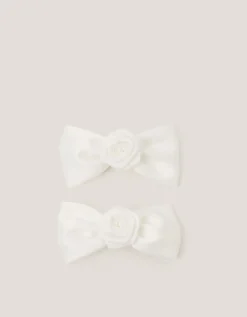 2-Pack Rose Bow Bridesmaid Hair Clips Ivory