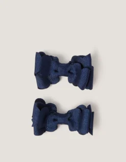 2-Pack School Scallop Bow Hair Clips Blue