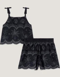 Palm Embroidered Top & Shorts Set Black