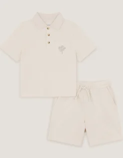 Palm Jersey Polo Shirt & Shorts Set Natural