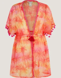 Palm Print Pom Pom Kaftan Orange