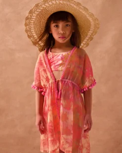 Palm Print Pom Pom Kaftan Orange