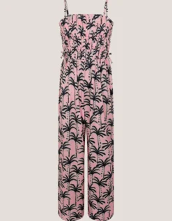 Palm Print Strappy Jumpsuit Pink
