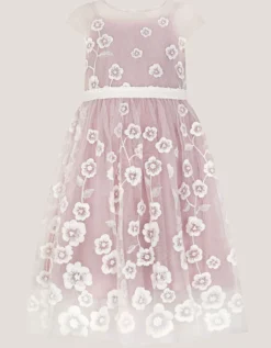 Pansy Embroidered Tulle Dress Pink