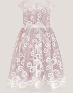 Pansy Embroidered Tulle Dress Pink