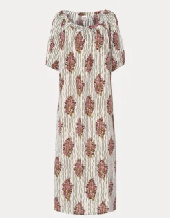 Par & Escala Justina Floral Stripe Maxi Dress White