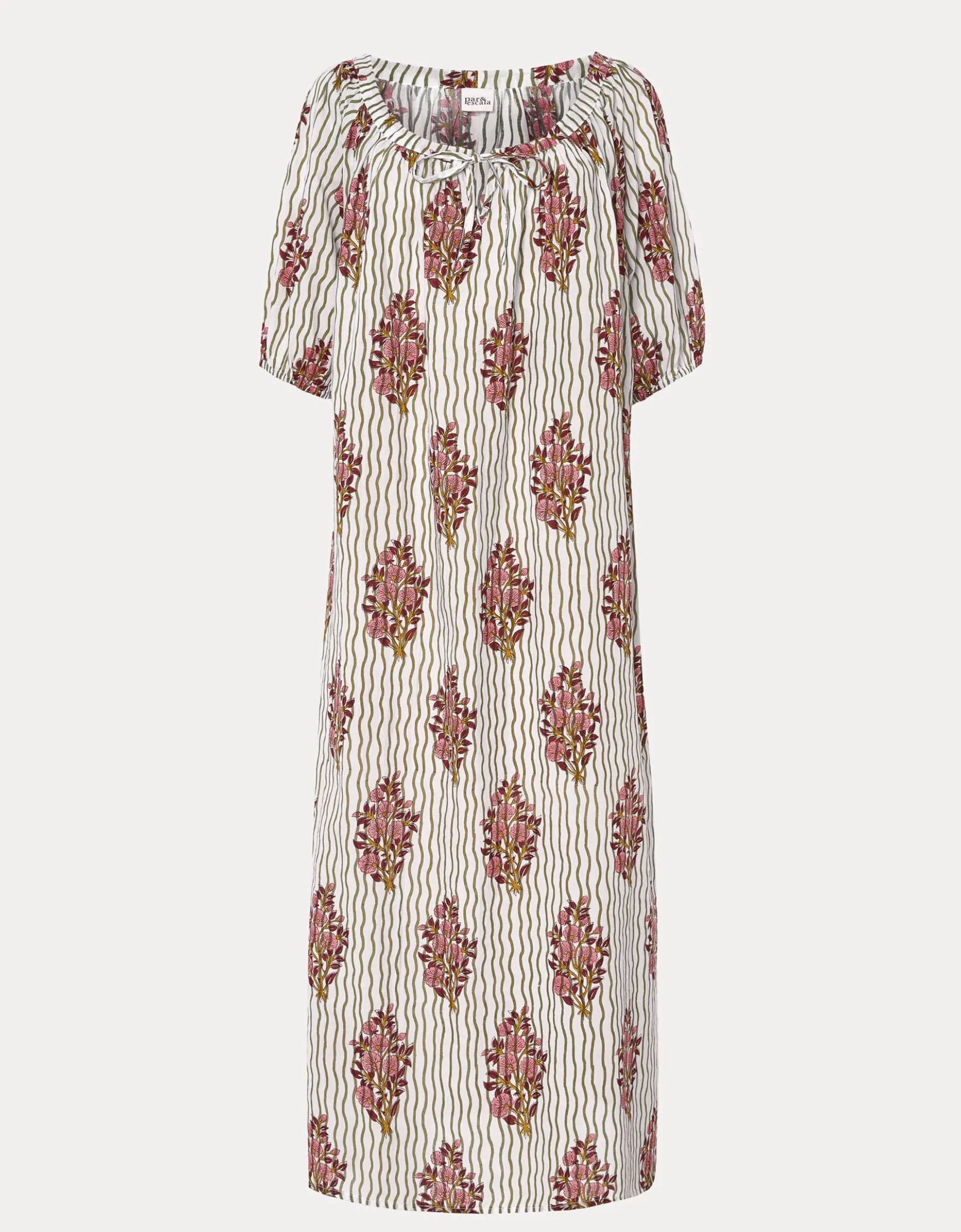 Par & Escala Justina Floral Stripe Maxi Dress White