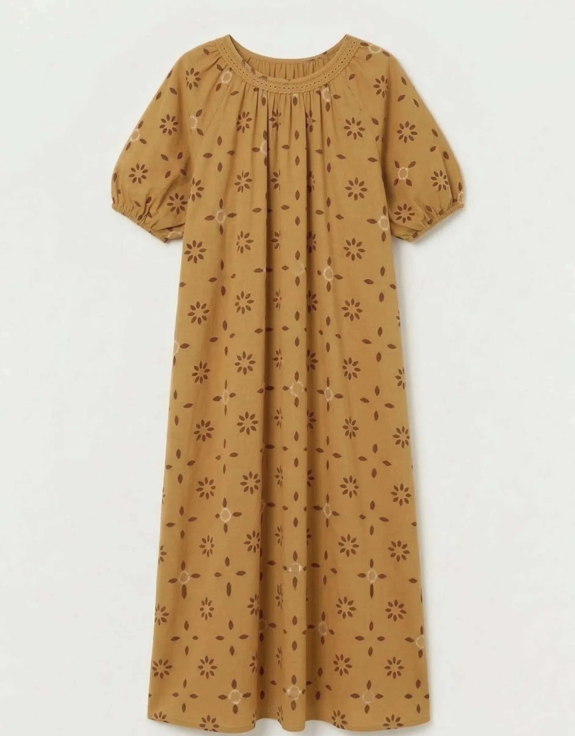 Par & Escala Romance Backless Print Maxi Dress Camel