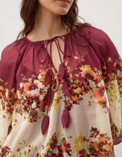 Parrie Balloon Sleeve Floral Blouse Cream