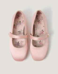 Pearl Strap Satin Ballet Flats Pink