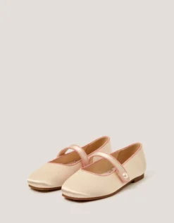 Pearl Strap Satin Ballet Flats Ivory