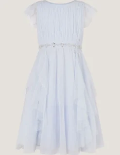 Pennie Embellished Ruffle Party Dress Blue