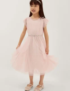 Pennie Embellished Ruffle Party Dress Pink