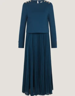 Penny Long Sleeve Pleated Midi Dress Teal