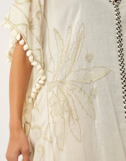 Penny Tassel Embroidered Kaftan Ivory