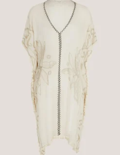 Penny Tassel Embroidered Kaftan Ivory