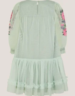 Peony Embroidered Tulle Party Dress Green