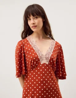 Peri Polka Dot Jersey Midi Dress Orange