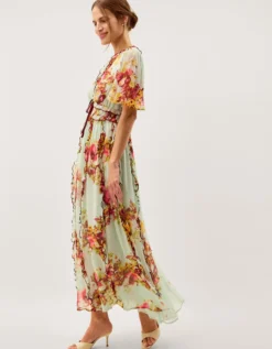 Perrie Frill Floral Print Maxi Dress Green
