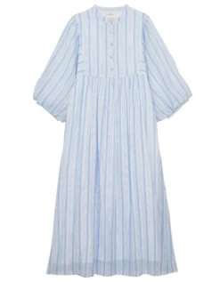 Petite Mendigote Rigo Stripe Shirt Midi Dress Blue