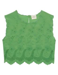 Petite Mendigote Tifaine Broderie Cropped Top Green